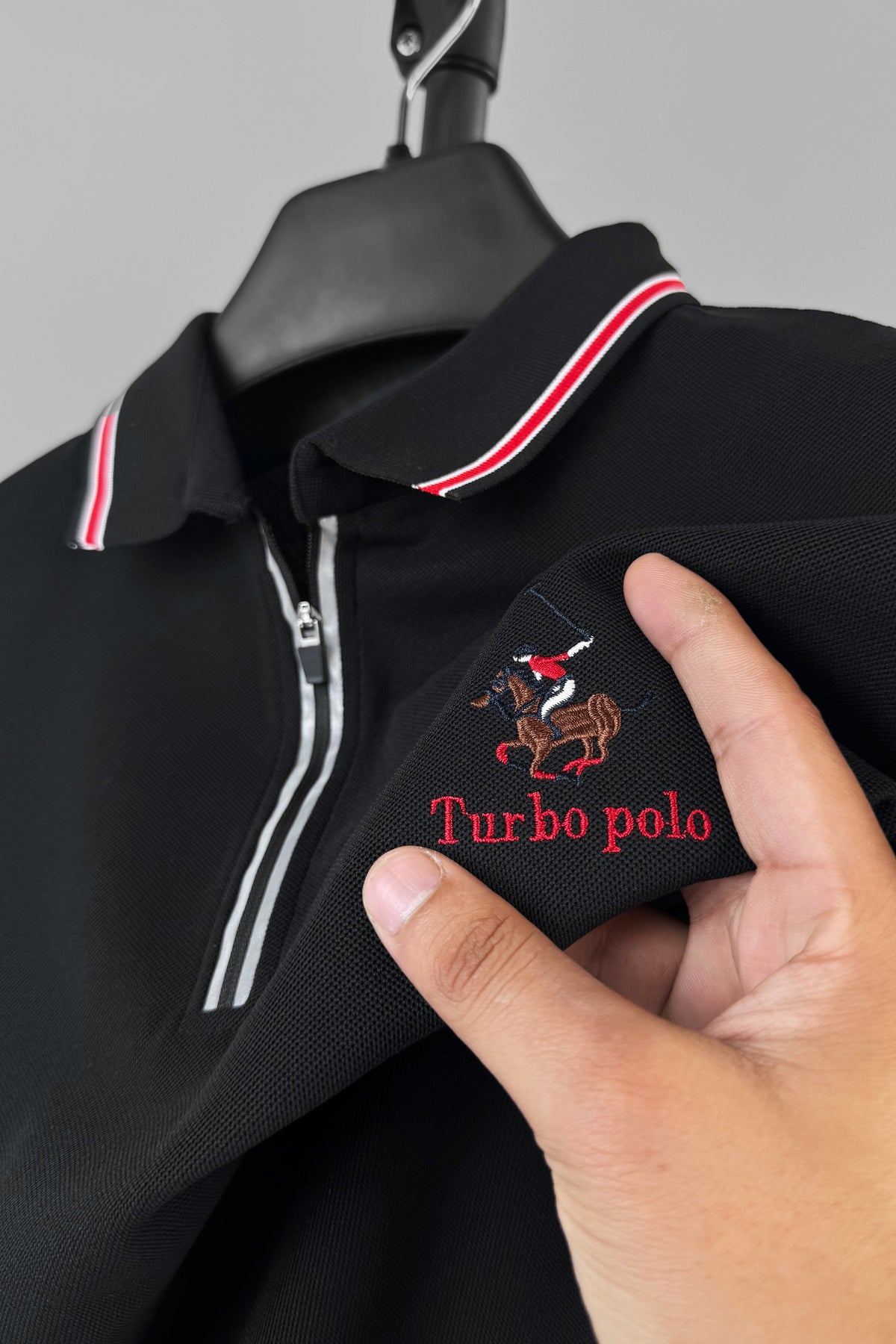 Turbo Polo x R/L Zip Collaered Men's Polo Shirt In Black