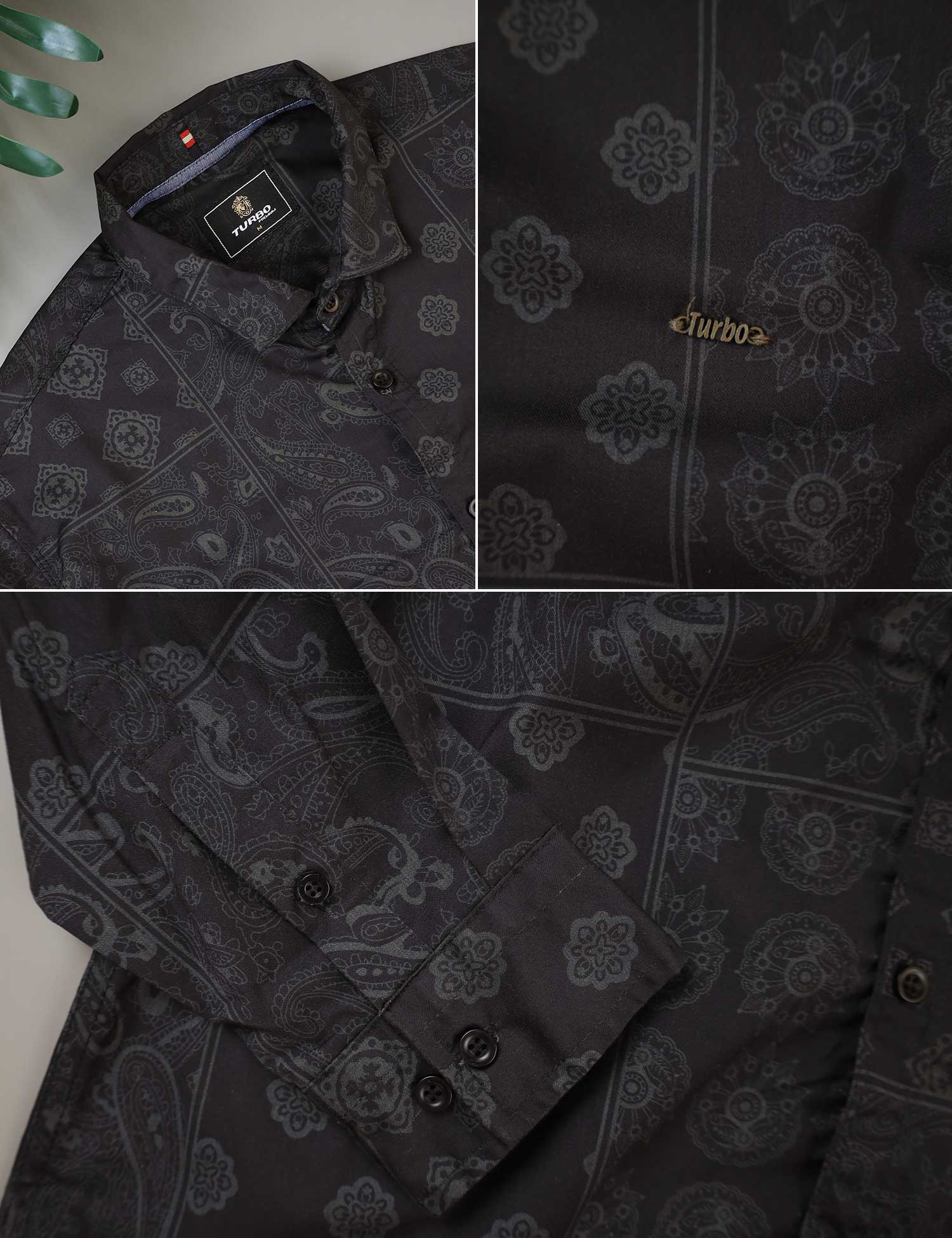 Turbo Splash Printed Long Sleeve Cotton Casual Shirt In Black