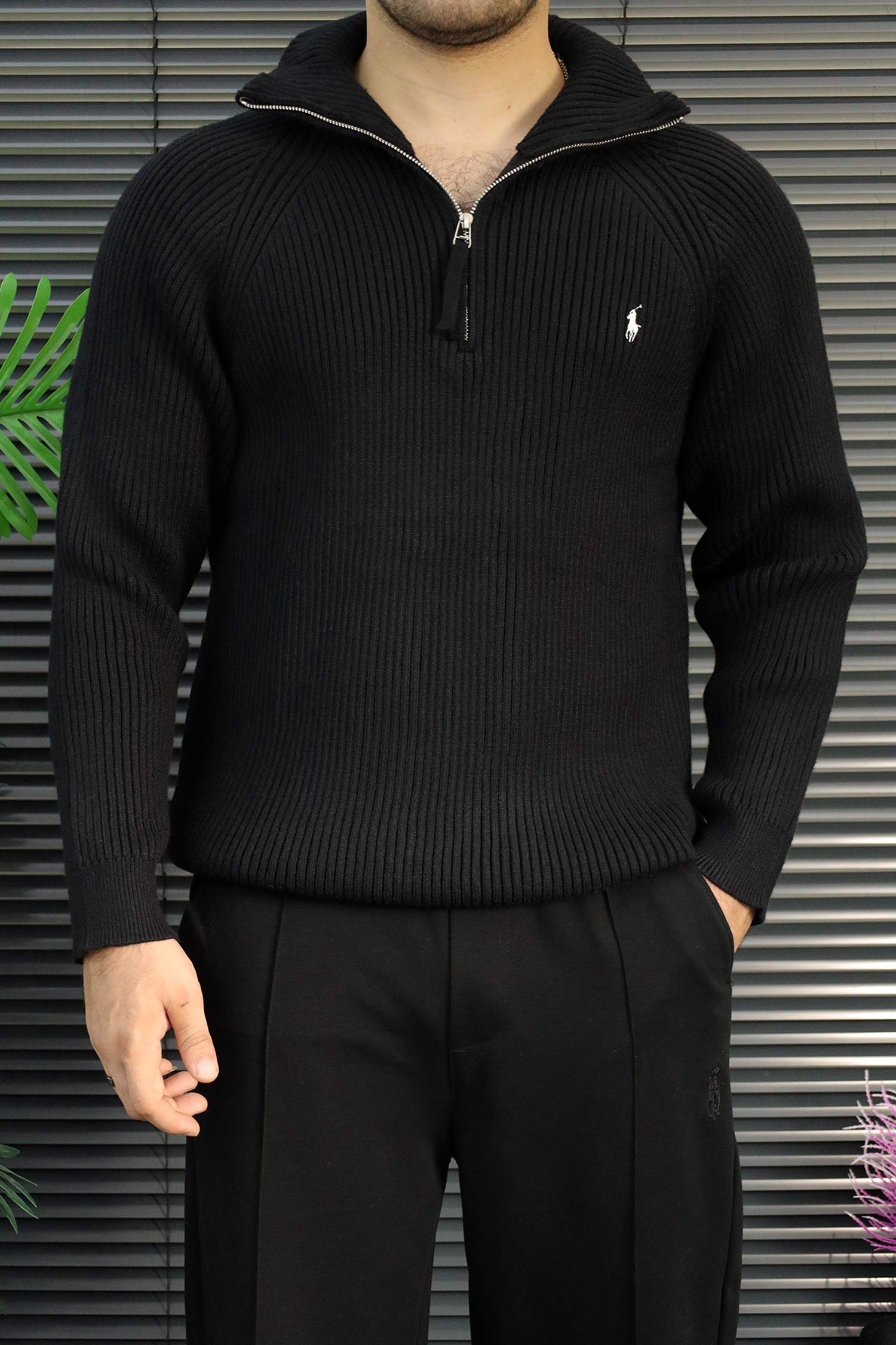 Polo Pony Winter Old Money Pullover Imported Men's Jumper Sweater In Black