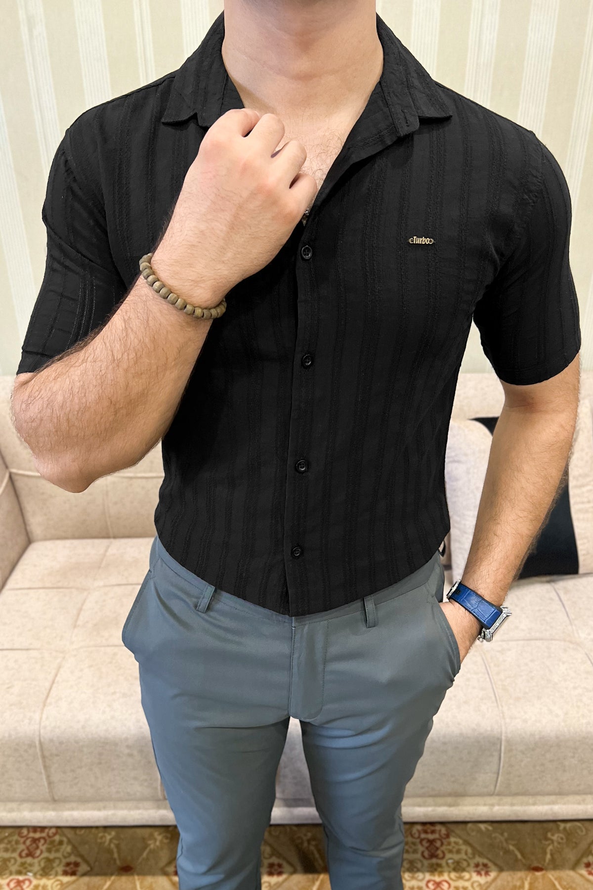 Turbo Wave Texture Crochet Casual Shirt