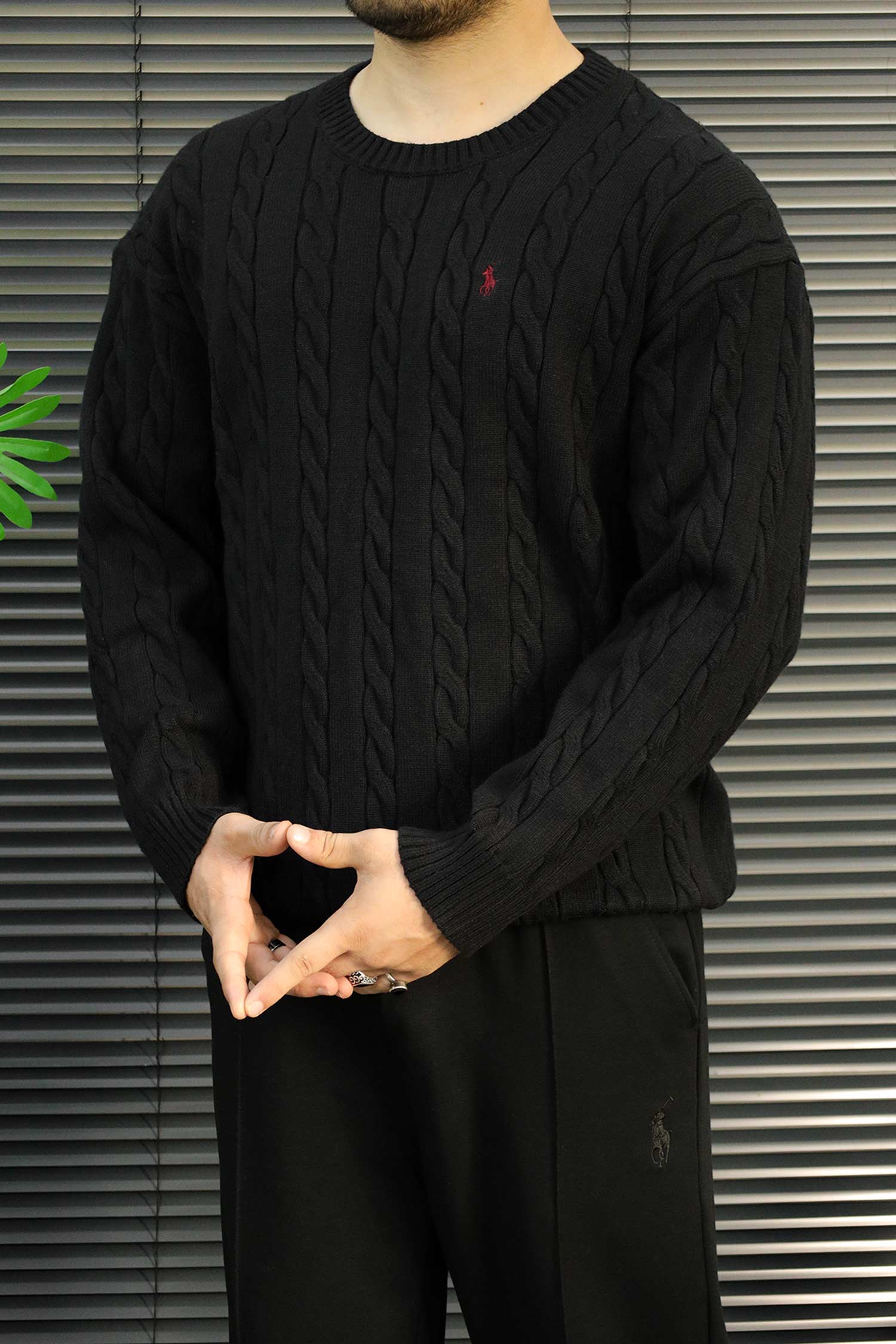 Turbo x Polo Braided Old Money Pattern Imported Men's Sweater In Black