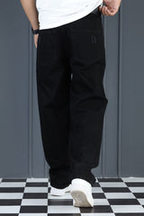 Loose Fit TurnUp Ribbed Turbo Jeans in Black