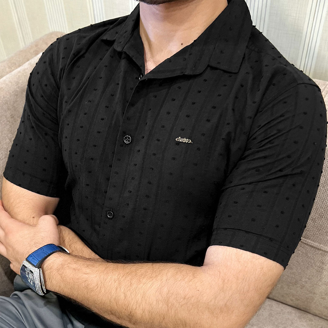 Turbo Puff Clasic Thread Casual Shirt In Black