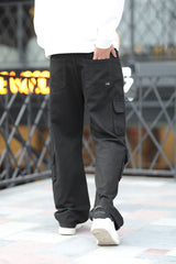 Turbo Classic Relaxed Cargo Denim Jeans In Black