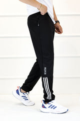 Adds 3 Stripes Line Decent Interlock Sportswear Trouser In Black