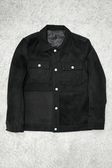 Contrast Tone Pockets Imported Men's Woolen Jacket In Black