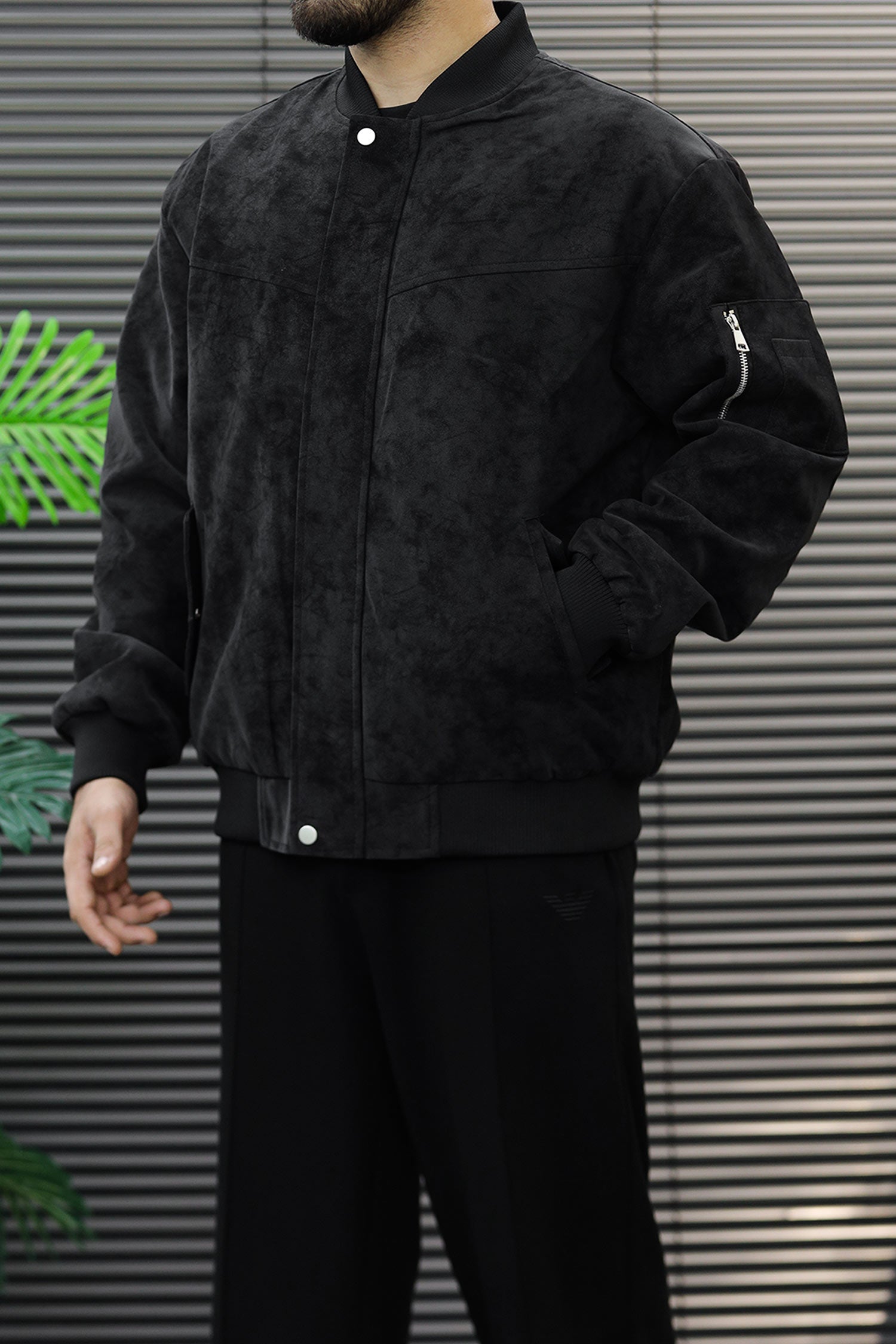 Turbo Minimal Multi-Pockets Imported Suede Leather Jacket In Black