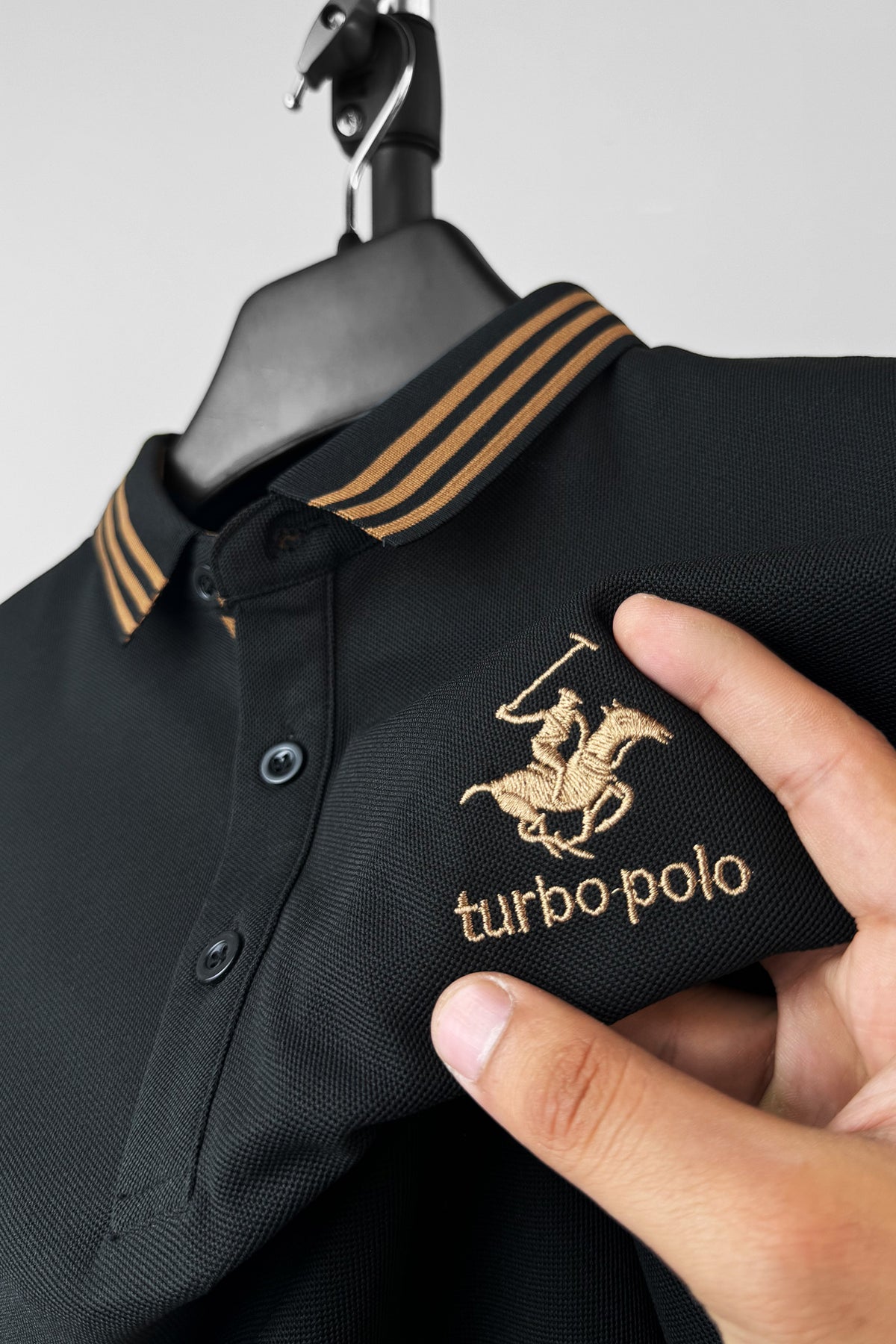 Turbo Polo Spring Lapel Horse Men's Polo Shirt In Black