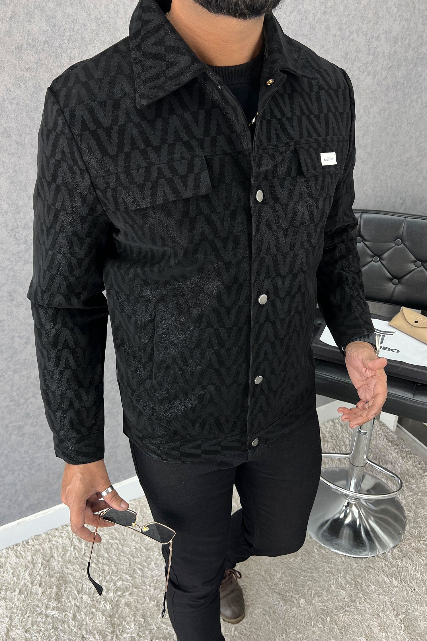 Fashion Checkered  Men's Imported Suede Leather Jacket