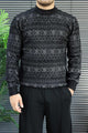 Aesthetic Geometric Patterned  Imported Round Neck Rabbit Wool Men's Sweater