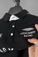 Hackt Lndon Aston Martin Racing Contrast Sleeve Men's Polo Shirt In Black