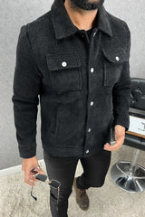 Zig Zag Design Imported Men's Woolen Jacket In Black