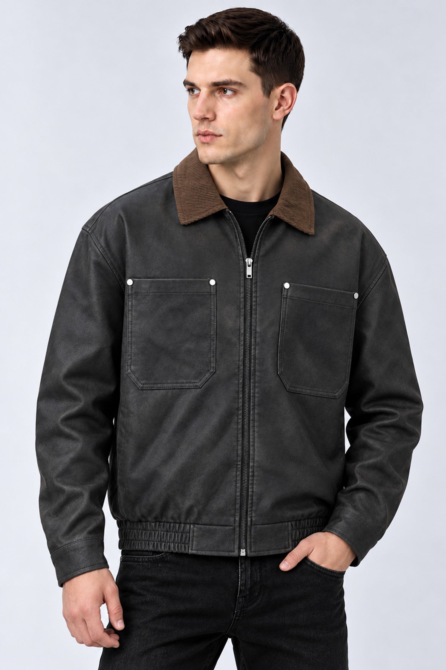 Turbo Maillard Style Vintage Imported Leather Jacket In Black