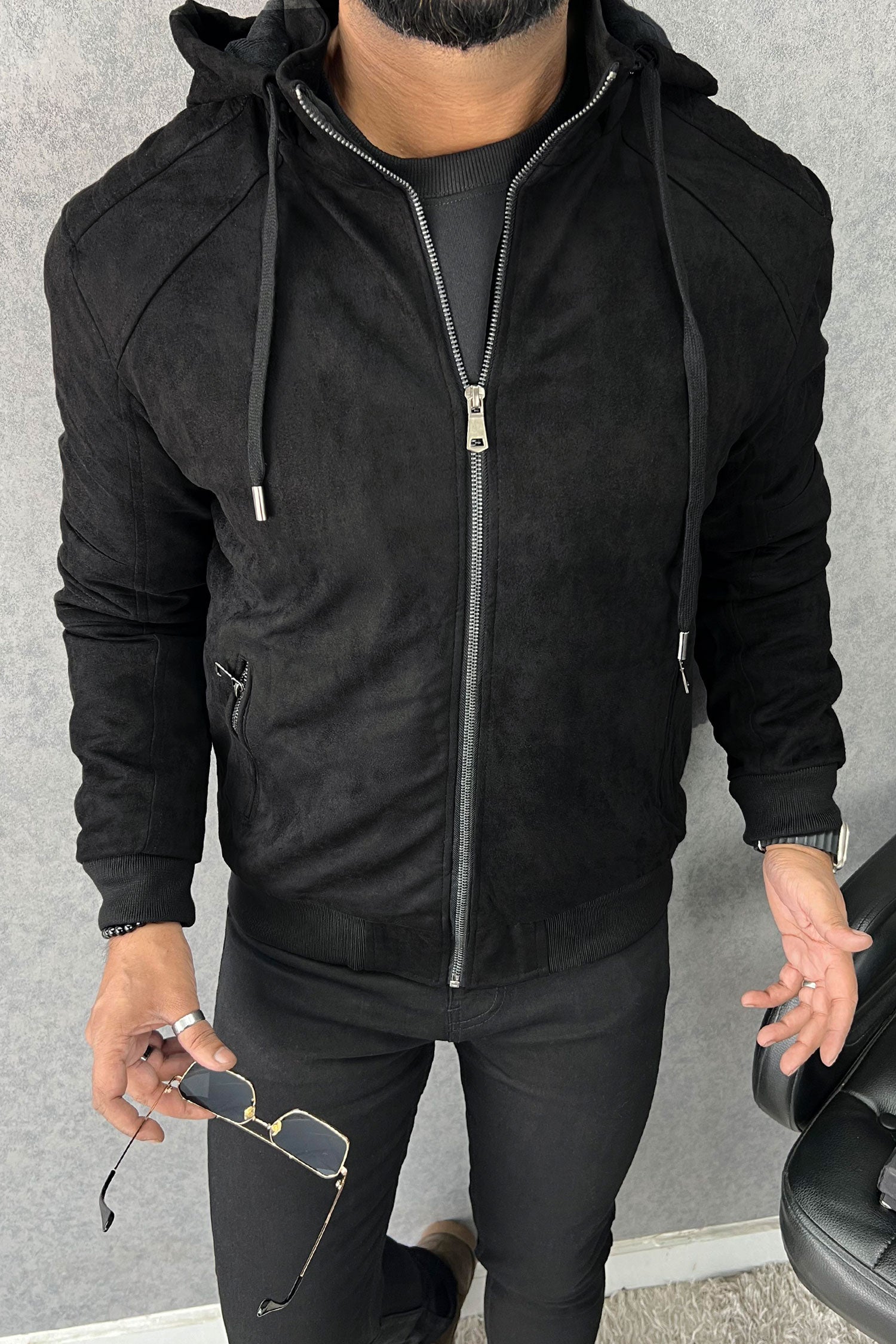 Epic Classic Hooded Zipper Men's Suede Jacket