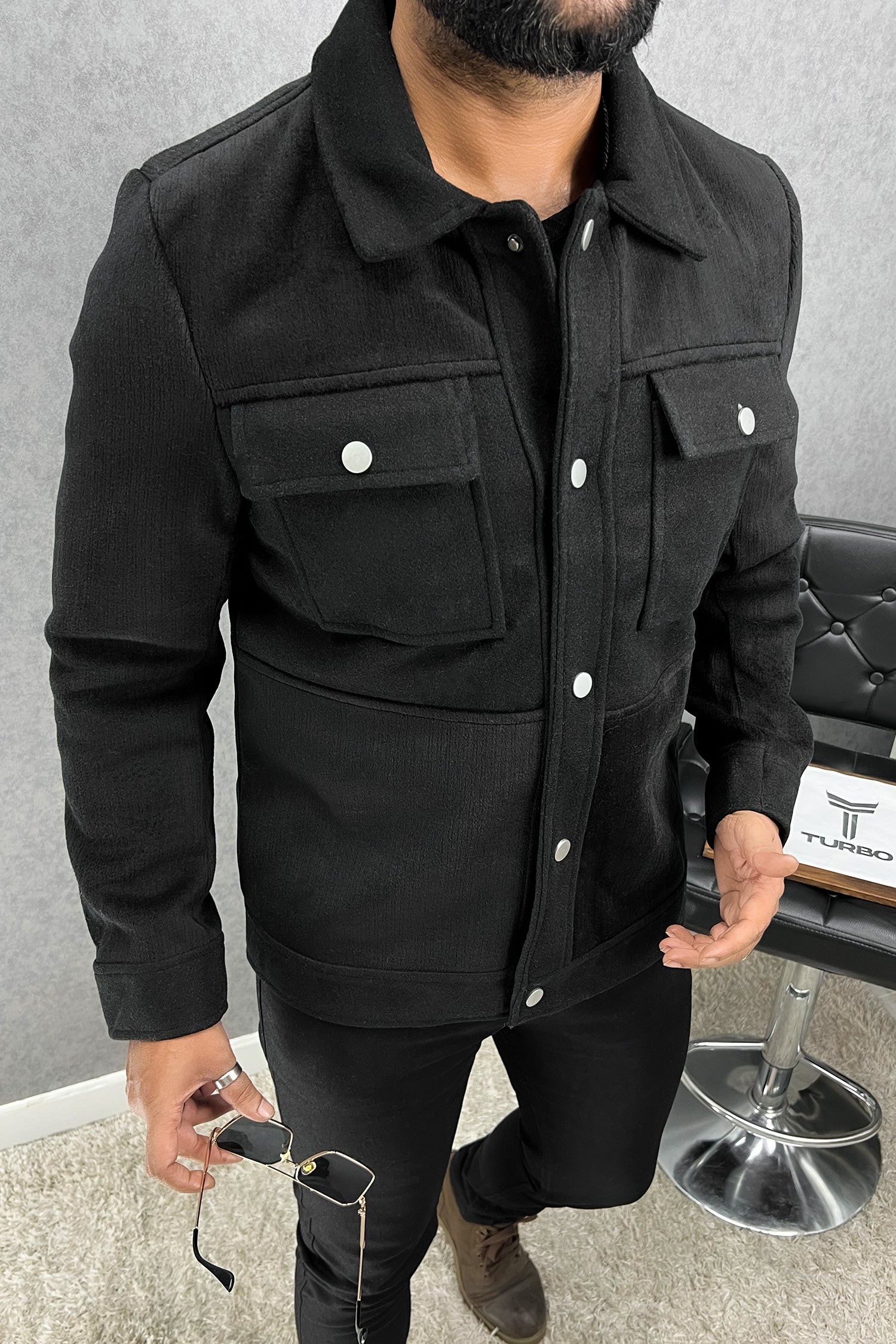 Contrast Tone Pockets Imported Men's Woolen Jacket