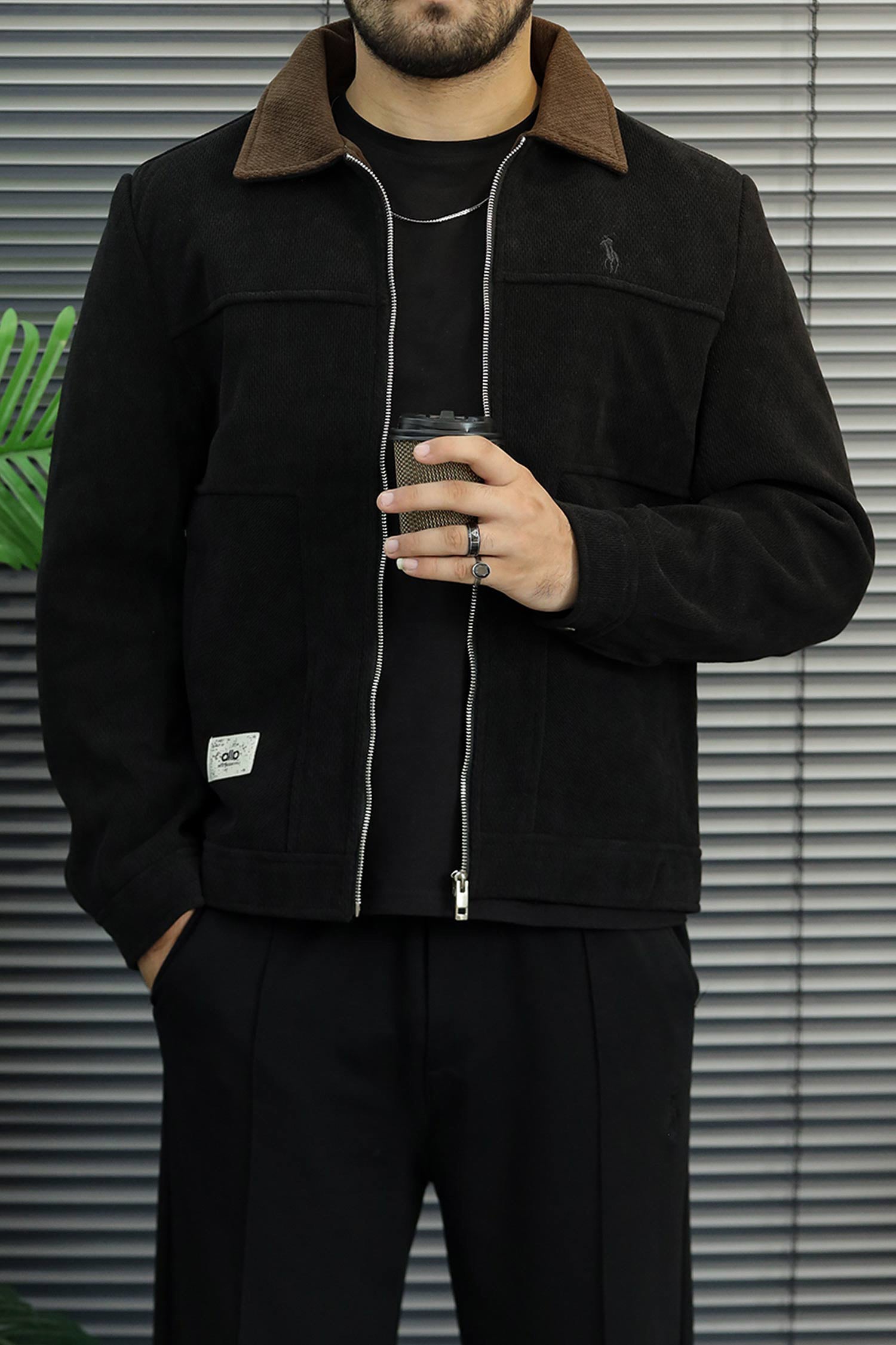Turbo x Polo Pony Harrington Contrast Collar Imp Men's Wool Jacket In Black