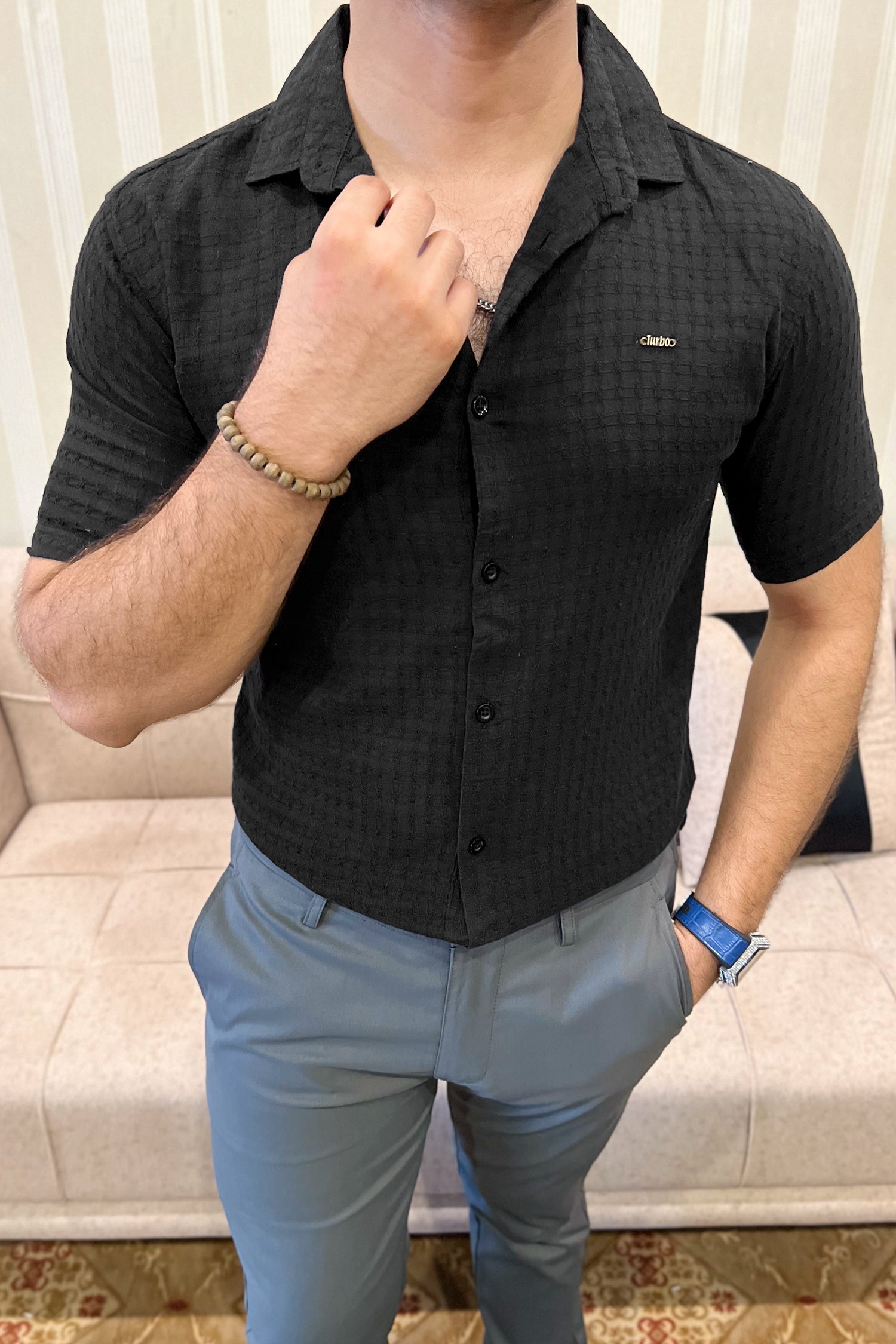 Turbo Designer Motif Embossed Casual Shirt