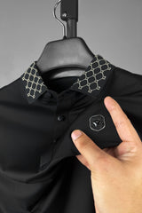 Turbo Diamond Motif Collar Stitchless Men's Polo Shirt In Black