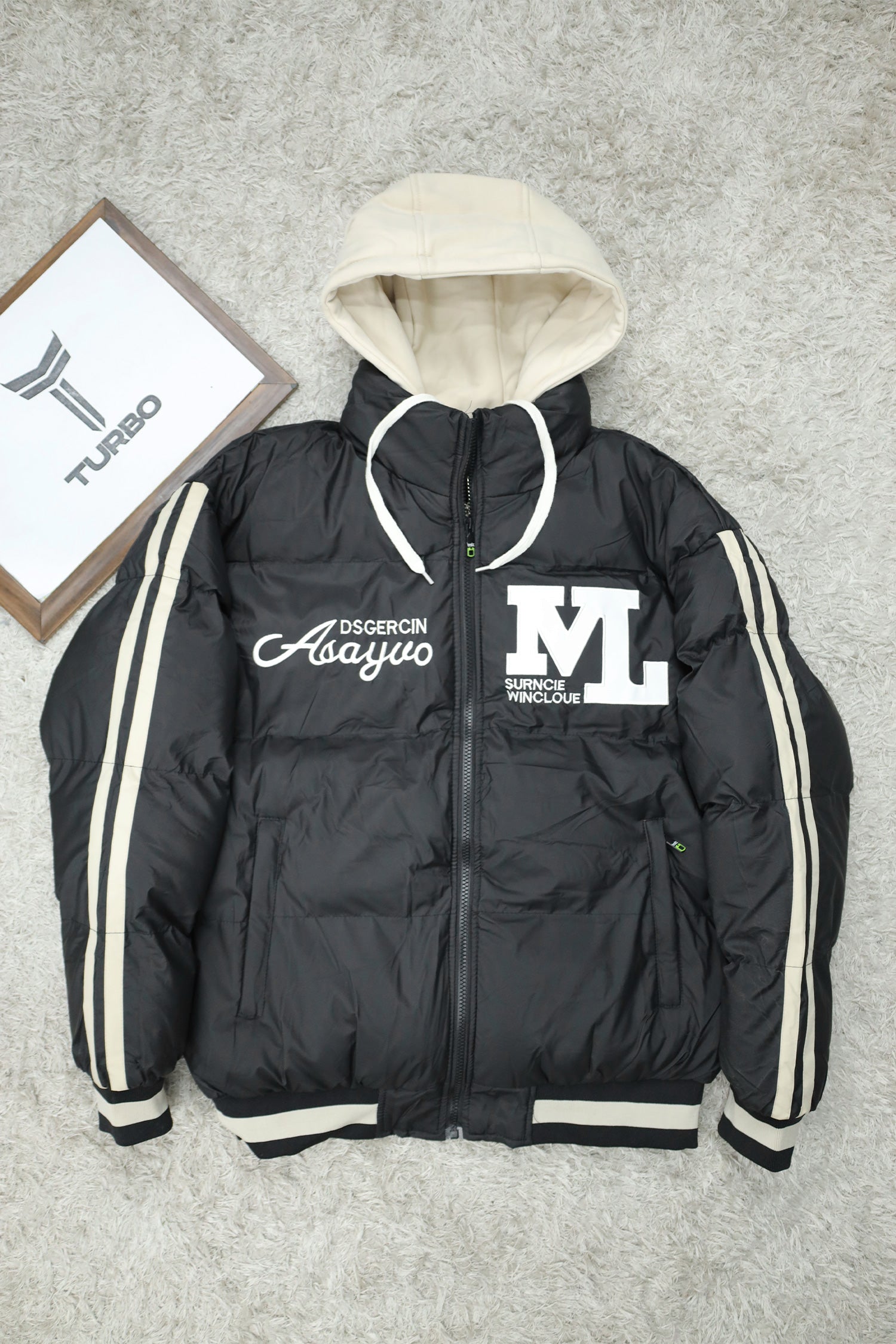 IVL Typography Dual Zip Hooded Imported Puffer Jacket