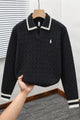 Polo Tricote Collar Imported Men's Sweater In Black