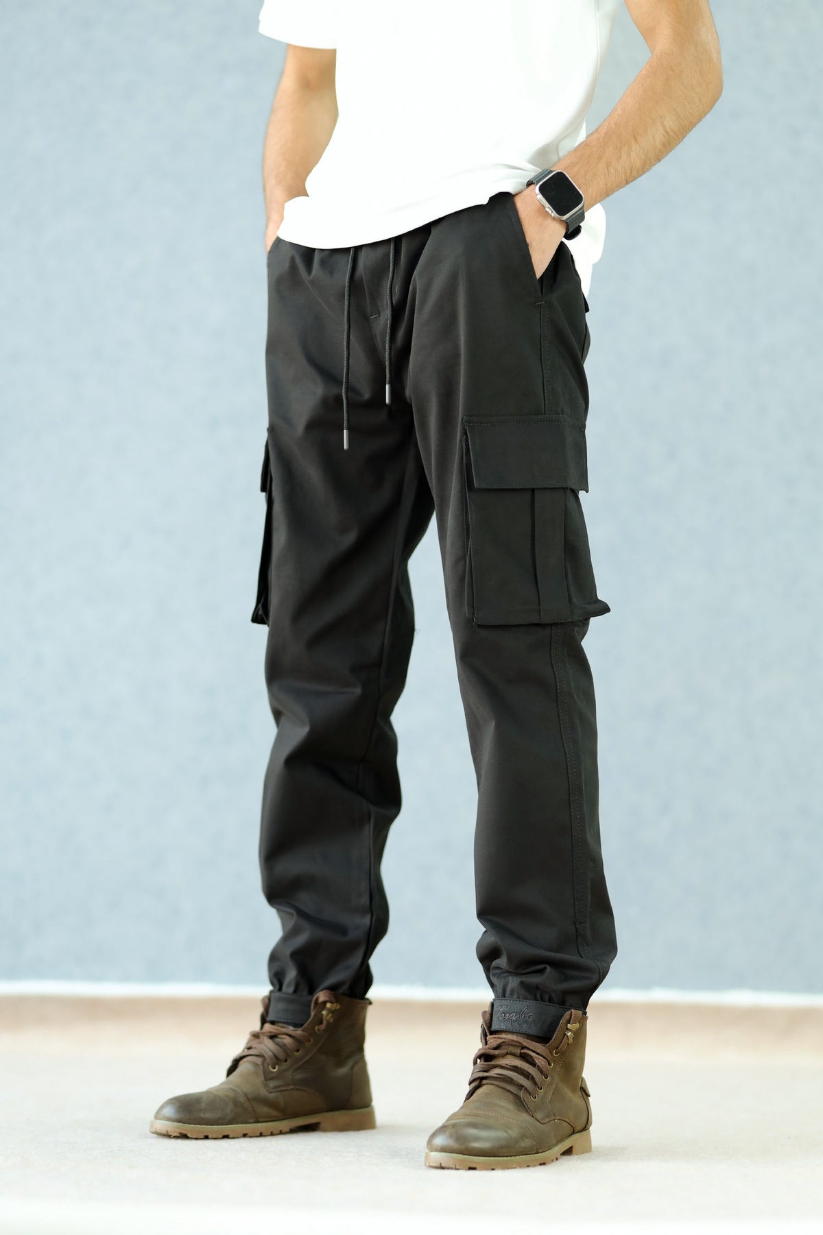 Turbo Vintage Grip Signature Imp Cotton Cargo Trouser In Black