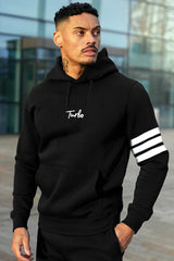 Turbo Arm Stripe Fleece Hoodie In Black