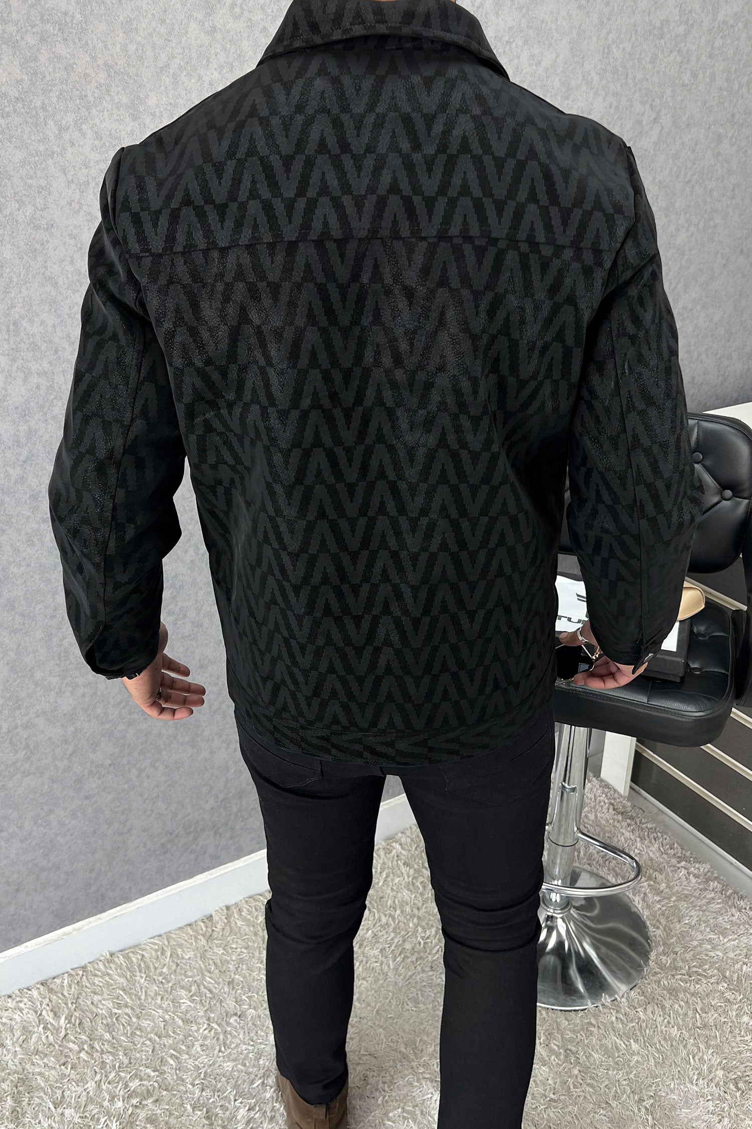 Fashion Checkered  Men's Imported Suede Leather Jacket