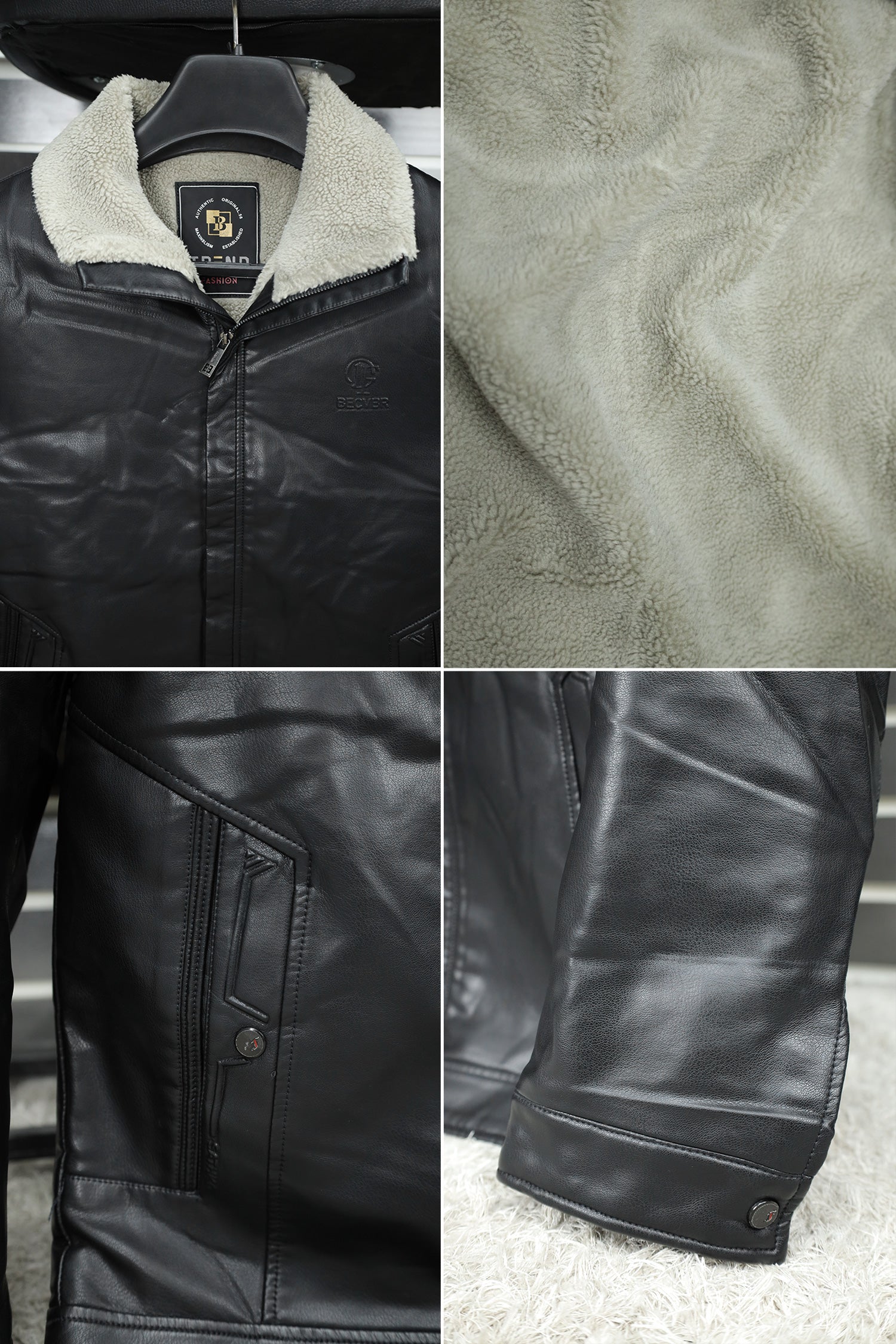 Trendy Full Fur Collar Men's Imported Leather Jacket