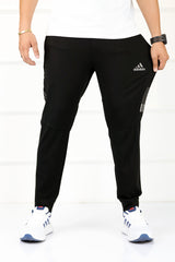 Adds Textured 3 Strip Line Poly Premium Sportswear Trouser in Black