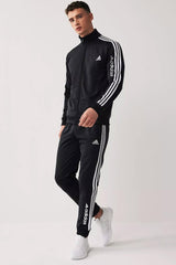 Adds 3 Stripes Signature Mock Neck Zipper Tracksuit In Black