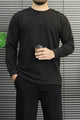 Turbo Basic Henley Imported Round Neck Men's Sweatshirt In Black