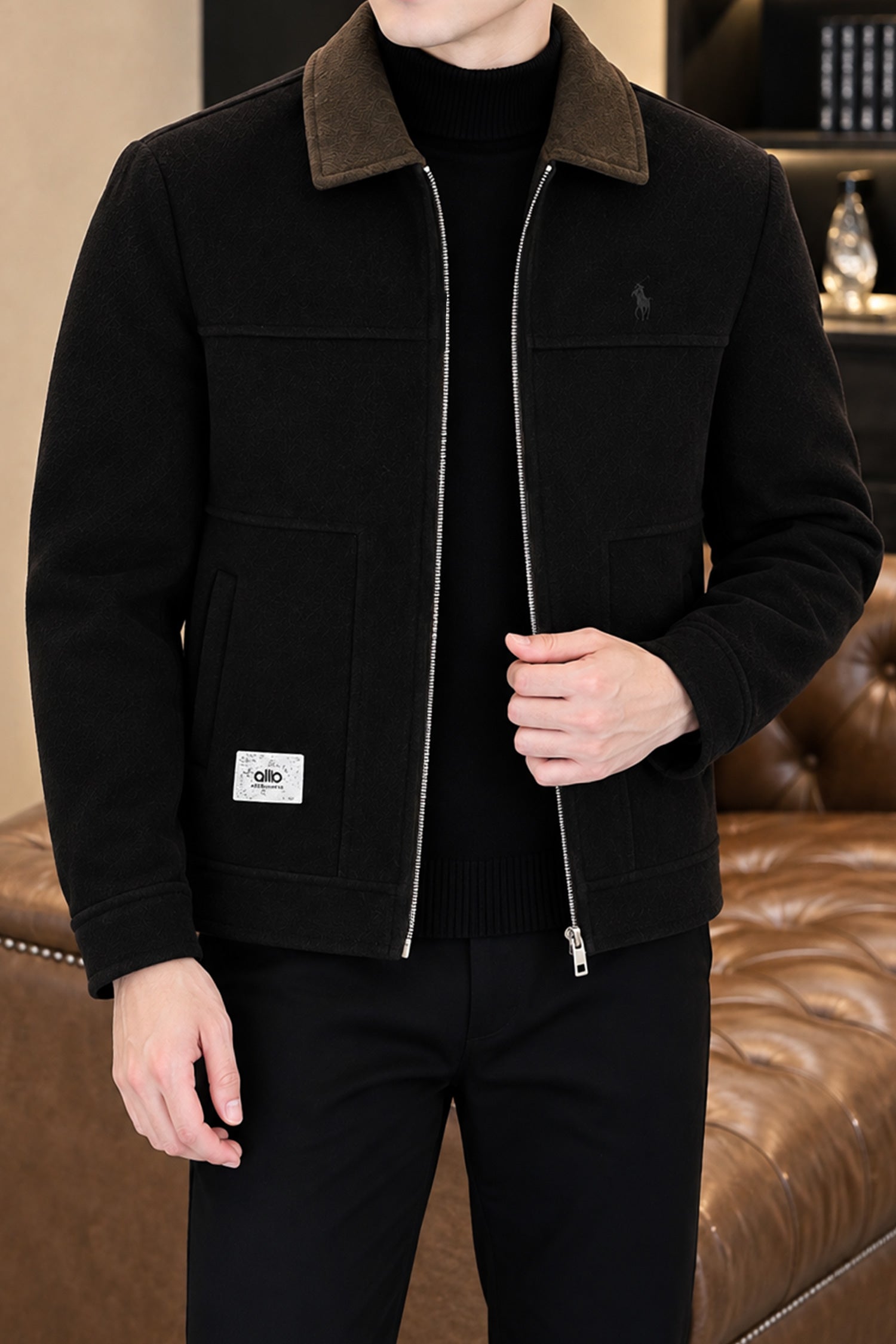 Turbo x Polo Pony Harrington Contrast Collar Imp Men's Wool Jacket In Black