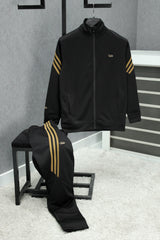 Turbo Diagonal Stripes Men Zipper Tracksuit In Black