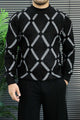 Windowpane Argyle Pattern Imported Round Neck Rabbit Wool Men's Sweater