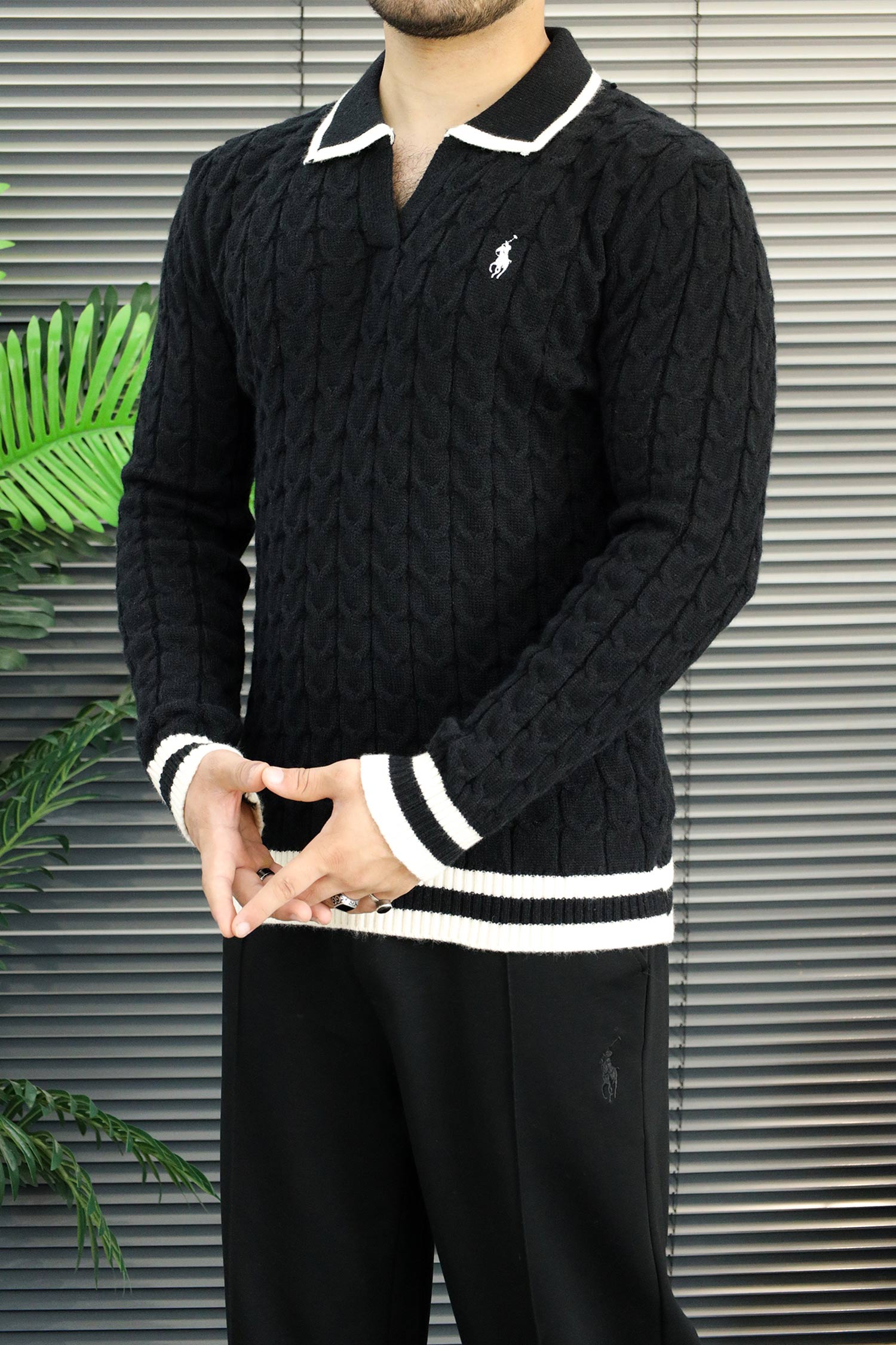 Polo Tricote Collar Imported Men's Sweater
