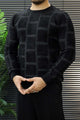 Brick Design Pattern Imported Round Neck Rabbit Wool Men's Sweater