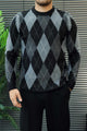 Vintage Argyle Pullover Imported Round Neck Rabbit Wool Men's Sweater