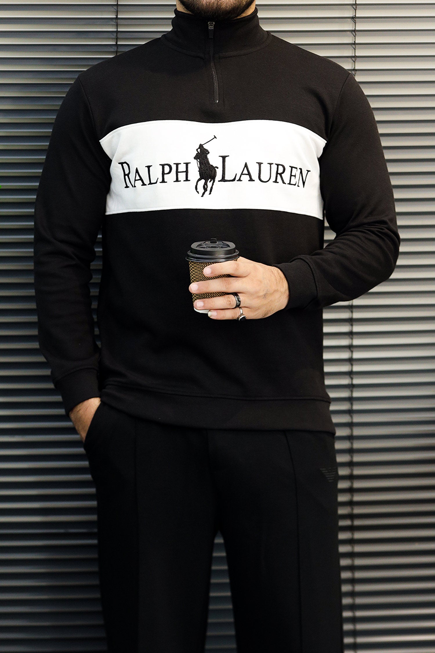 Rlph Lurn Quarter Zip-Up Mock Neck Men's Sweatshirt In Black