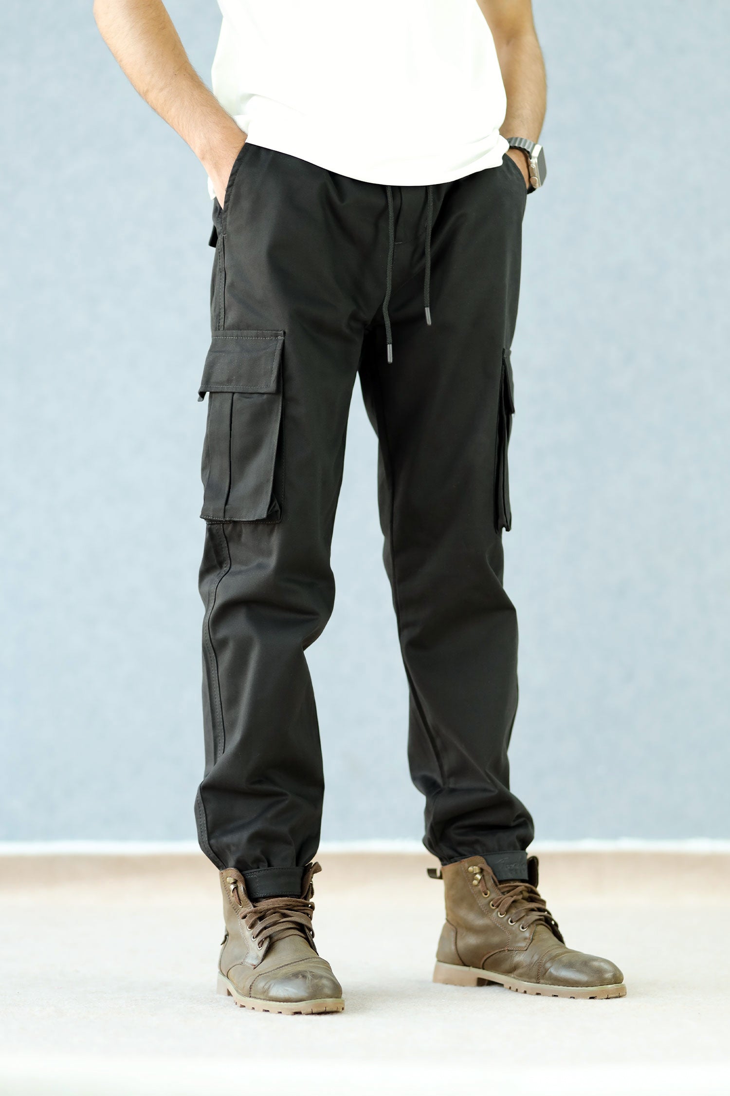 Turbo Vintage Grip Signature Imp Cotton Cargo Trouser In Black