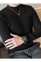 Comfortable Textured Lining Mock Neck Men's Sweatshirt In Black