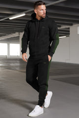 Turbo Hood Style Men Zipper Tracksuit In Black