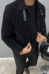 Buckle Collar Style Imported Men's Woolen Jacket In Black