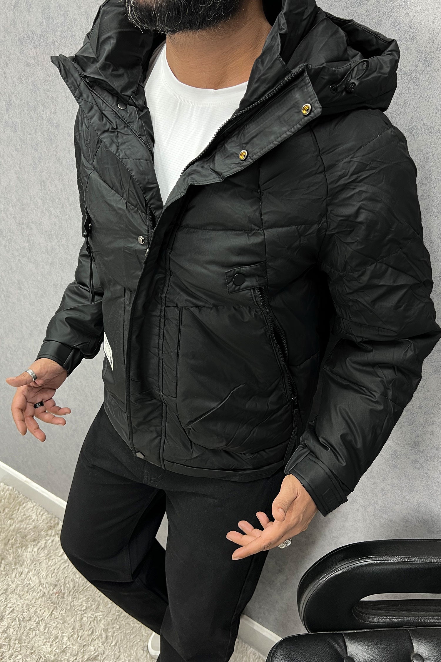 Belt Cliped Zipper Pocket Padded Imported Puffer Jacket