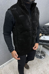 Modern Bubble Quilted Detachable Hood Imported Men's Gilet In Black