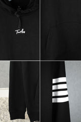 Turbo Arm Stripe Fleece Hoodie In Black