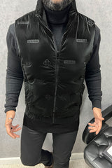 Modern Bubble Quilted Detachable Hood Imported Men's Gilet In Black