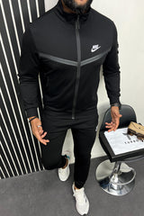 Nke V Stripe Sportswear Men Zipper Tracksuit In Black