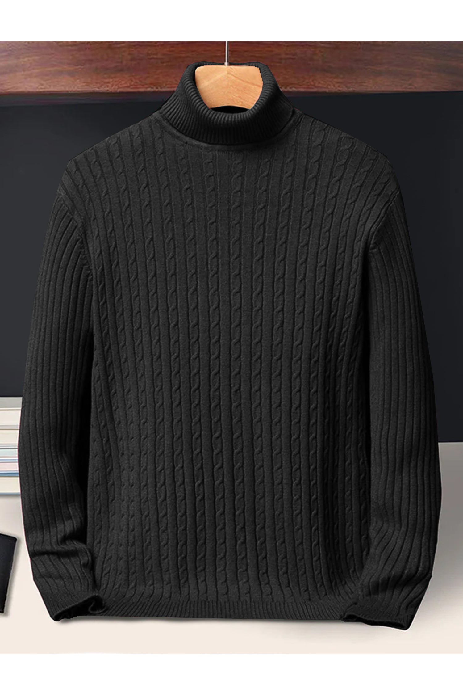 Textured Pattern Turtleneck Cashmere High Neck