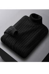 Textured Pattern Turtleneck Cashmere High Neck In Black