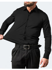 Self Textured Elastic Shirt In Black